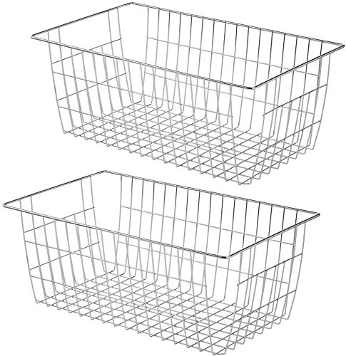 blitzlabsWire Storage Baskets Large Farmhouse Organizer Bsaket for Freezer, Laundry Room, Closets, Garage, Office, Bathroom, Pantry Organization Storage Bins Rack with Handles-Set of 2
