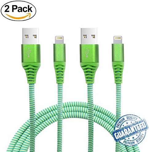 [Premium Quality] Heavy Duty Nylon Lightning Cable, iPhone 7 Cord, IPhone Charger, Charging Connector by Trusted Cables Compatible With iOS 11,(1m/3.2ft Cord) (Green White Nylon)