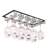 Warm Van Under Cabinet Hanging 5 Slots Iron Wine Glass Rack,Rustic Organizer Storage Rack,Stemware Cup Holder for Home Bar, Holds up to 10-15 Glasses(Black)