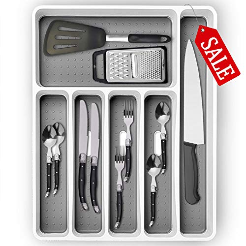 VOXXOV Non Slip Silverware Organizer for Drawer and Kitchen, Plastic, Classic Narrow and Practical Cutlery Tray and Organizer
