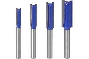 Wolfride 4pcs Straight Cut Router Bits 1/4-Inch Shank Double Flute Straight Router bit Set