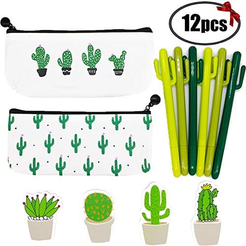 Sgift Cactus School Supplies Gift Set for Kids-Pen Bags with Zipper Cactus Stationery Pouch Bags+Cactus Pens Set+Cactus Sticky Notes, Pen Gift Set Kids Birthday,Christmas Cactus Gifts Ideas