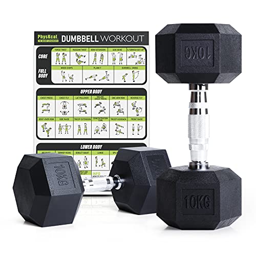 PhysKcal 10 kg Paar Hexagon Hanteln Poly-Gummierte Kurzhantel-Set