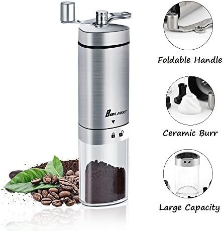 Manual Coffee Grinder, Boknight Coffee Mill with Conical Burr, Brushed Stainless Steel and Foldable Handle