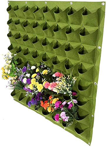 Yosoo 64 Pockets Planting Bags Wall Hanging Gardening Planter Outdoor Indoor Vertical Greening Grow Bags Flower Growing Container, Green