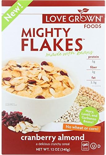 Love Grown Foods Cereal - Mighty Flakes - Cranberry Almond - 12 oz - case of 6 - Yeast Free - Wheat Free- GMO Free