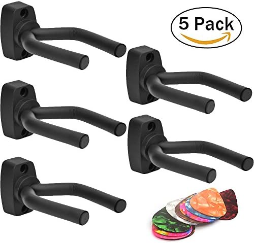 Guitar Hanger, 5 Pack Guitar Hook Holder Wall Mount Display w/ 10 Picks For Acoustic Electric Guitars