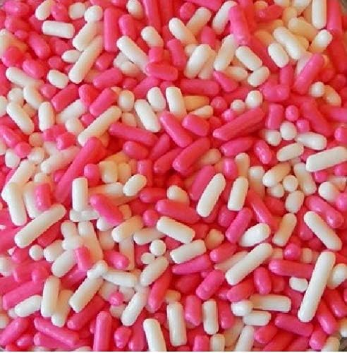 National Cake Supply Valentine's Pink and White Jimmies Edible Sprinkles - 4 oz - Packaged in a FDA approved heat sealed bag