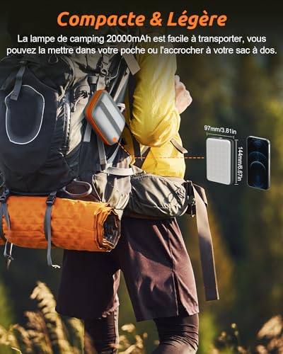 Eventek Camping Lamp 4000LM, 20000mAh Power Bank Up to 144 Hours, 4 Lighting Modes, IPX5 Waterproof Rechargeable Camping Lamp for Tent, Hurricane, Hiking, Emergency, Breakdown, Work