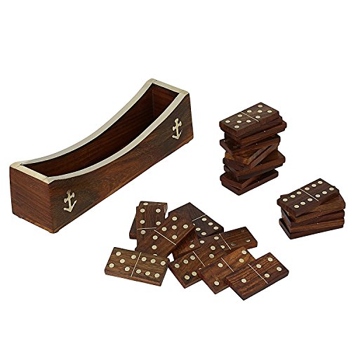 Indian Glance Wooden Domino Game Open Boat Tray Set of 28 Pieces Tile Dominoes Game Set, Handmade Gift; Educational Toys for Children Indian Glance Wooden Domino Game Open Boat Tray Set of 28 Pieces Tile Dominoes Game Set, Handmade Gift; Educational Toys for Children