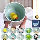 Arawat Animal Coffee Mugs with Duck Cute Coffee Mugs 12 OZ Duck Inside Cups Tea Cups with Handle Ceramic Cups Funny Coffee Mugs with Spoon Mugs Gift for Women Friends Coffee Mug for Birthday