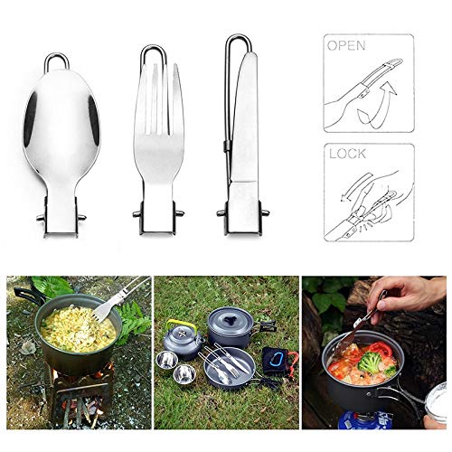 JohnCalbe 3 in 1 Portable Outdoor Travel Camping Picnic Stainless Utensil Set Foldable Knife/Fork/Spoon Kit Camping Picnic Tableware
