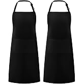 Syntus 2 Pack Adjustable Bib Apron Waterdrop Resistant with 2 Pockets Cooking Kitchen Aprons for Women Men Chef