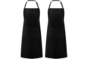 Syntus 2 Pack Adjustable Bib Apron Waterdrop Resistant with 2 Pockets Cooking Kitchen Aprons for Women Men Chef, Black