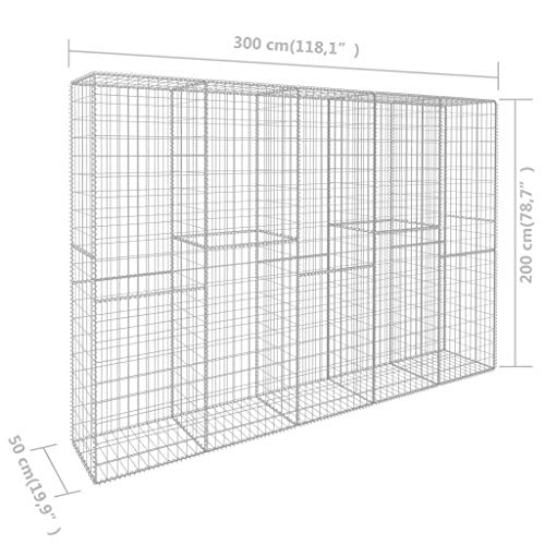 HLLNME Steinzaun Steinkorb Steingabione Gabion Säule, Gabionenwand mit Abdeckung Verzinkter Stahl 300 x 50 x 200 cm – Bild 7