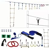 Gentle Booms Sports Ninja Line Obstacle Course Kit Monkey Bar Kit 40 Foot, Kids Slackline Hanging Obstacle Course Set, Extreme Training Equipment for Outdoor Play