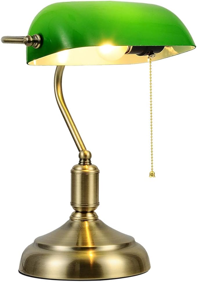 Art Deco Classic Antique Table lamp, Retro Bankers Lamp Gold and White