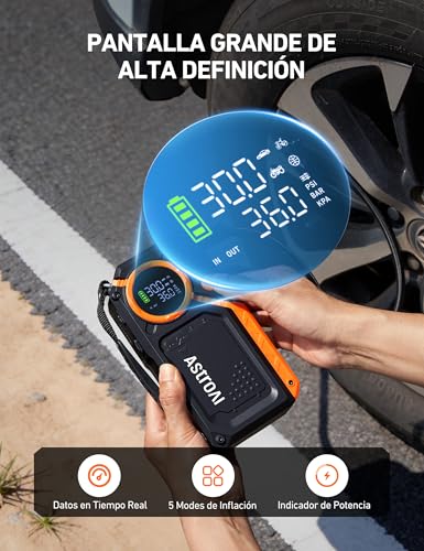 AstroAI Arrancador de Batería de Auto 8000A Compresor de Aire 150PSI, Jump Starter Cargador de Batería de Auto 12V(Todo Gasolina/8.0L Diésel) con Inflador de Llantas para Carro, SUV y Moto