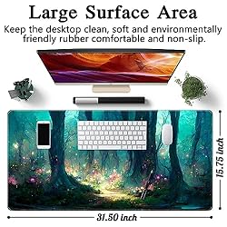 Forest Desk Mat Blue Green Mouse Pad Large Desk Pad