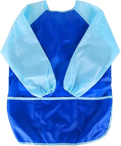KIMMAX Kids Art Smock 3-7 Blue Waterproof Painting Apron Long Sleeves