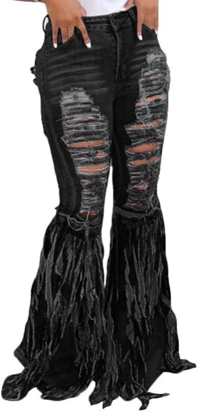 black jeans ripped at bottom