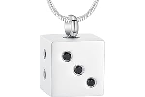 Hearbeingt Stainless Steel Cremation Jewelry for Ashes, Dice Memorial Urn Necklace for Men, Keepsake Pendant