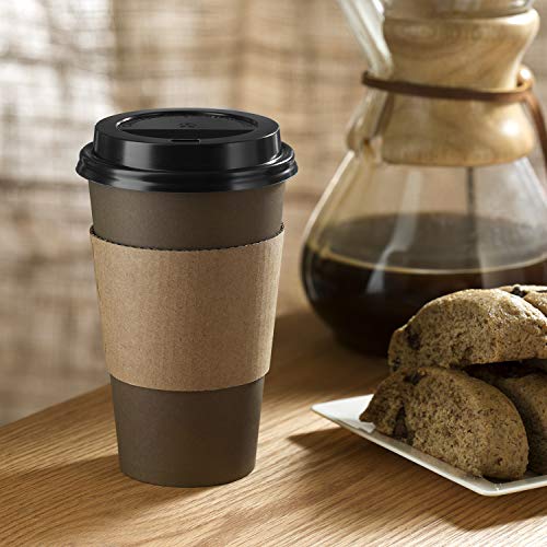 80 Disposable Humans for Health Hot Paper Coffee Cups - 16 oz | Set includes 80 Cups + Lids + Sleeves + Stir Straws