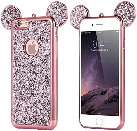 iPhone 7 Plus Phone Case,Cartoon Cute Mouse Ears Luxury Bling Glitter Shiny Sparkle Diamond Soft TPU Phone Case Cover For iPhone 7 Plus 5.5 inch,Pink
