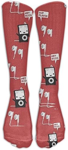 HEIHEIHA Music Hey Buds, Sup Player Knee High Graduated Compression Socks For Women And Men - Best Medical, Nursing, Travel &amp; Flight Socks - Running &amp; Fitness WhiteOne Size