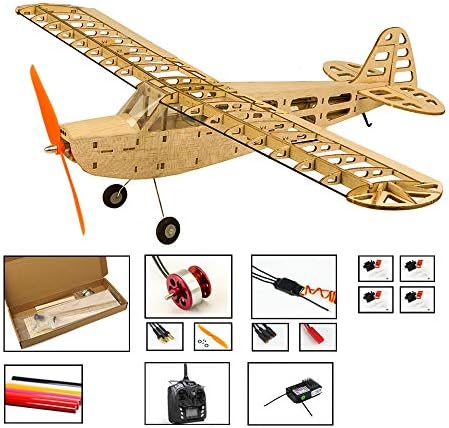 DW Hobby Balsa Wood Building Airplane T08 0.6M Piper Cub J3 Electric Wood Laser-Cutting Aircraft Model J3 with 600mm Wingspan for Adults Need to be Build (T0804B-R1)