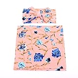 Galabloomer Newborn Receiving Blanket Headband Set Flower Print Baby Swaddle Receiving Blankets Pink