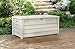 Keter Brightwood 120 Gallon Resin Large Deck Box with Included Suspensions Basket for Towels, Storage Net, Drainage Holes-Perfect for Storing Pool Toys and Accessories, White