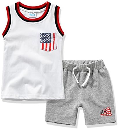 Summer Little Boys 2PCS Clothes Set Sleeveless Letters Print Tank Top and Shorts Outfit (3-4 Years, White)