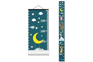 NUSTILA Baby Height Growth Chart - Canvas Height Chart for Kids Baby Child Toddler Boys Girls Growth Chart for Wall Room Nursery Decor Hangable and Removable Measuring Wall Ruler (Moon Rabbit, Black Wood)