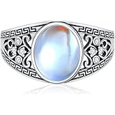 LELOUCHY Vintage 6-10 MM Heart/Round/Oval Cut Moonstone Ring 925 Sterling Silver Retro Oxidized Filigree Moonstone Ring for Women Gifts Size 6-9