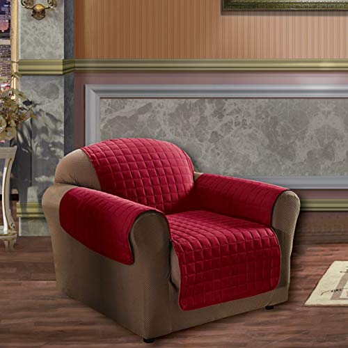 Elegance Linen Quilted Pet Dog Children Kids Furniture Protector Microfiber Slip Cover Chair, Red