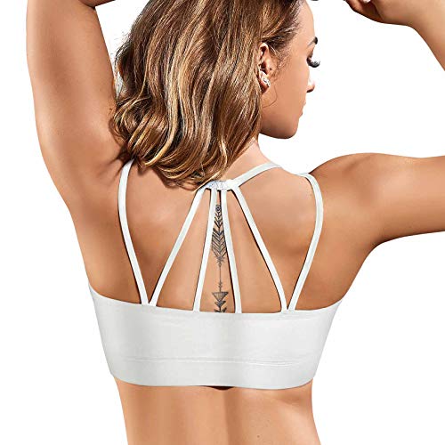 Rolewpy Strappy Women Sport Bra with Removable Padded Racerback Medium Support Running Yoga Bra (White Sport Bra, M Fit 34C 34D 36A 36B) - Thumbnail 7