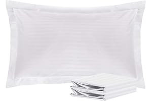 SAFERAY GREEN 100% Cotton Pillow Shams with Envelope Closure 600 Thread Count Sateen Weave 2 PCs Long Staple Super Silky Soft Cozy Breathable & Smooth Decorative Cushion Covers(Standard 20" x 26", White, Striped)