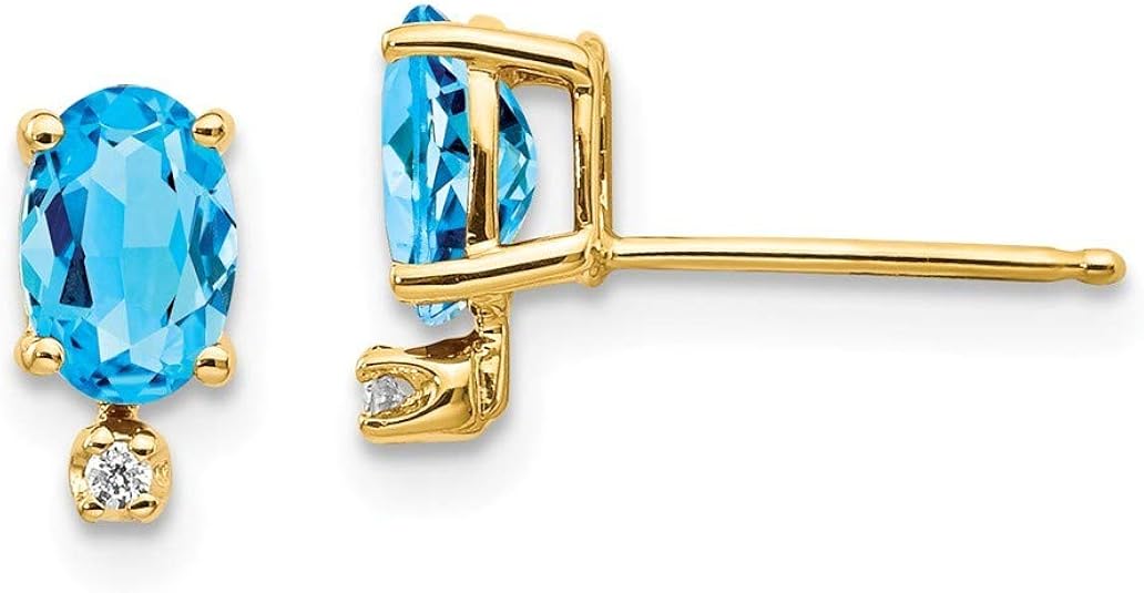 14k Yellow Gold Polished Post Earrings Diamond and Blue