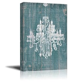 Wll Art Whte Chandelier Painted on Rustic Wood...