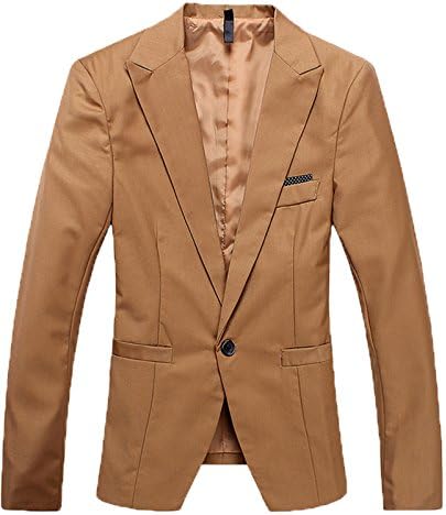 OCCOO Men Fashion Slim Fit Casual One Button Blazer Jacket (L, Khaki)