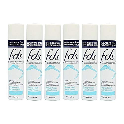 FDS Hypo-Allergenic Feminine Deodorant Spray,Shower Fresh, 2oz + 25% BONUS (6-Pack)