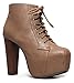 Speed Limit 98 ROSA Designer Inspired Lita Style Chunky High Heel Lace Up Ankle Boot Bootie, Taupe PU-rosa, 9 B(M) US