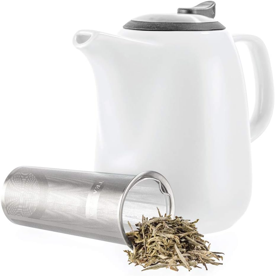 Tealyra - Daze Ceramic Large Teapot White - 1400ml (6-7 Cups) - with Stainless Steel Lid Extra-Fine Infuser for Loose Leaf Tea