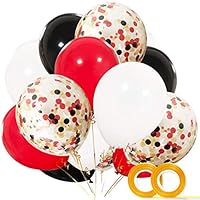 BUENAVO Pirate Party Supplies Balloons 40 Pack- 12 Inch White Black Red Latex Balloons with Confetti Balloon for Baby Shower Pirate Lumberjack Birthday Party Decorations Favors