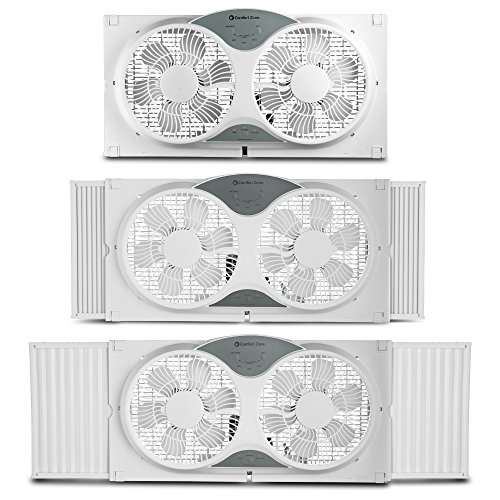 BOVADO USA Twin Window Cooling Fan with Remote Control - Electronically Reversible - Includes Bug Screen & Fabric Cover - Locking Extenders to fit Large Windows (Min. 23.5" Max. 37") by Comfort Zone - Thumbnail 3