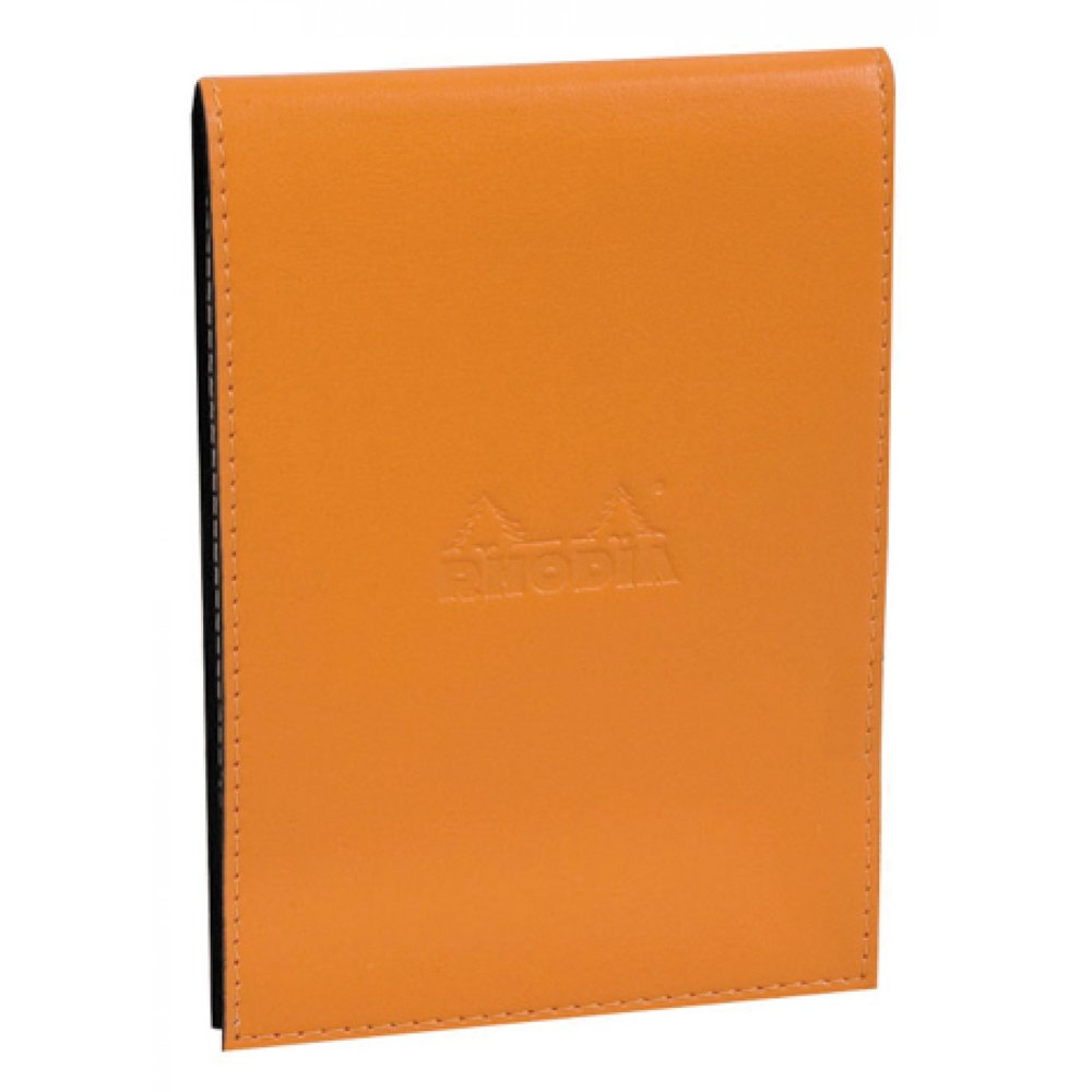RHODIA 118138C - Case Clipboard + Stapled Notepad N°13 Orange - A6 - Small Squares - 80 Detachable Sheets - White Clairefontaine Paper 80 g/m - Pencil Holder - Faux Leather
