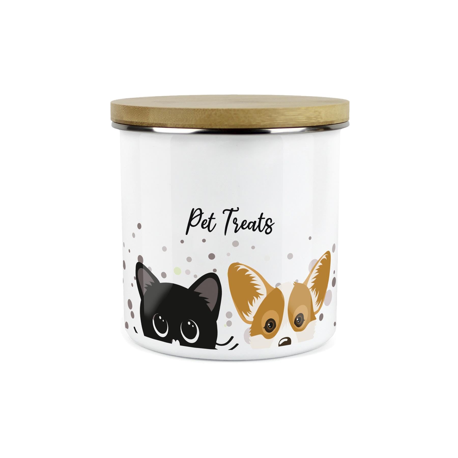 Purely Home Pet Treats Storage Canister - Peeping Cat & Dog Metal Enamel Storage Container Pet Treats Tin