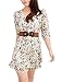 Allegra K Women's Layered 3/4 Sleeve Floral Above Knee Belted Dress