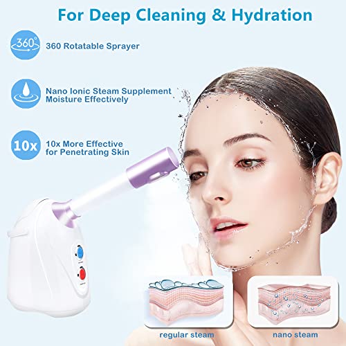 Nano Facial Steamer with Extendable Arm, Cold/Warm/Hot Face Steamer for